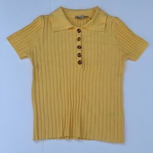 Papaya Yellow Button Down Shirt with Ribbed Texture